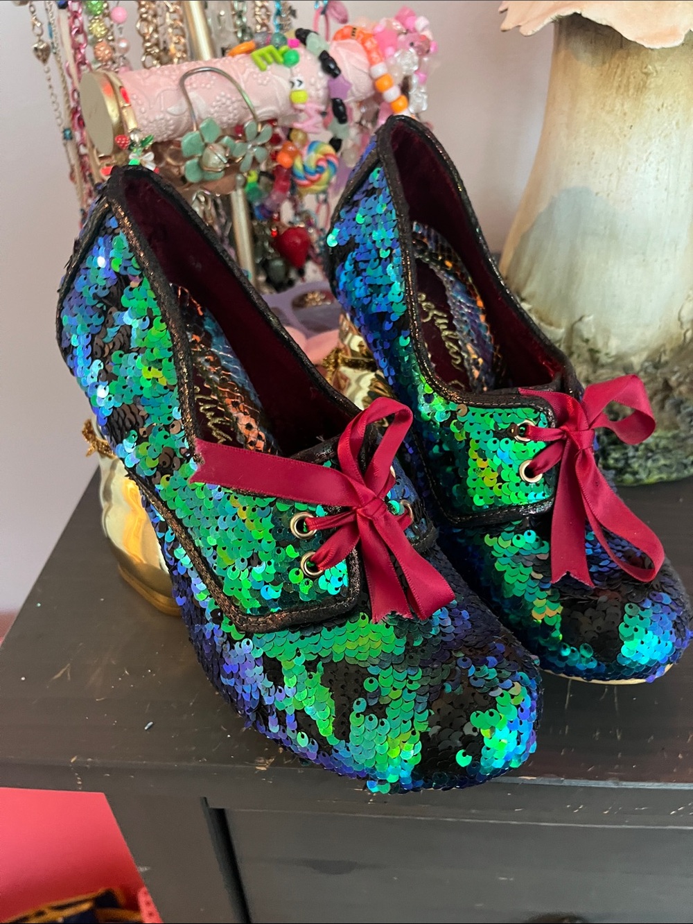 Irregular Choice Disco Bunnies green sequin 38